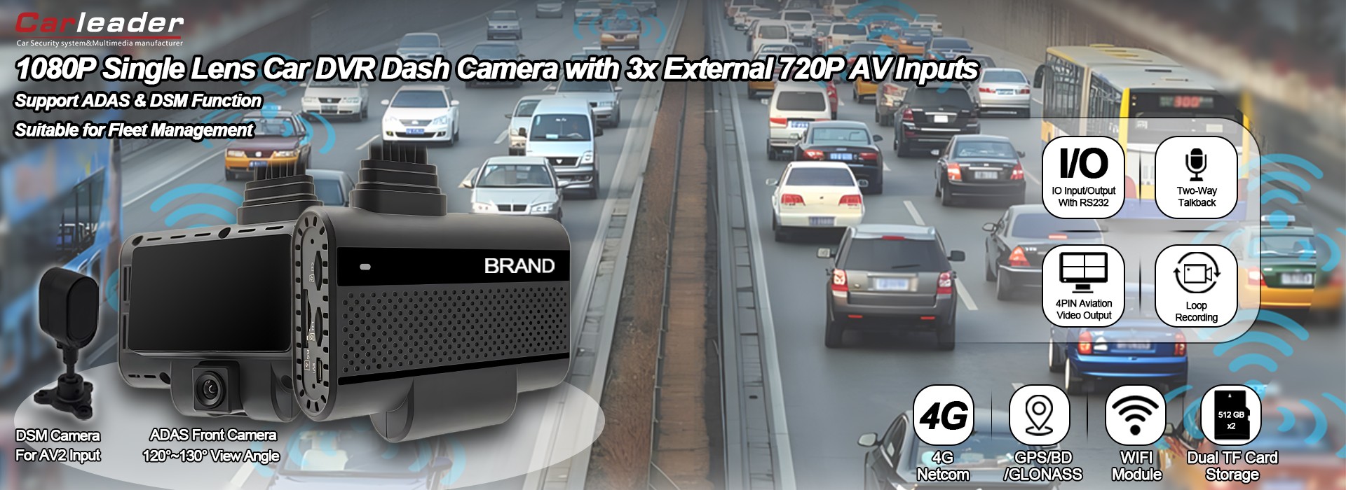1080P Lente bakarreko Autoaren DVR Dash Kamera 3 Kanpoko 720P Sarrerarekin