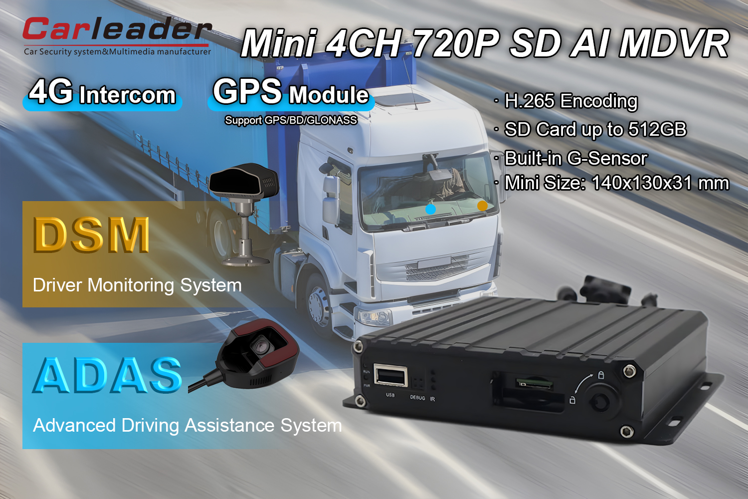 4CH AHD 1080P SD txartela AI MDVR DSM ADAS onartzen du