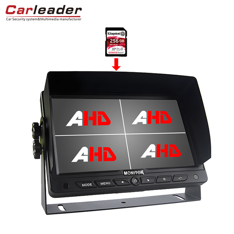 Carleader 7 hazbeteko kamioia HD Quad Split monitorea DVR grabaketa funtzioarekin