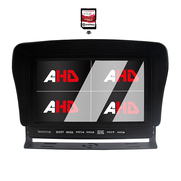 Carleader 9 hazbeteko Quad Pantaila Kamioia Bideo Grabaketa AHD Monitorea