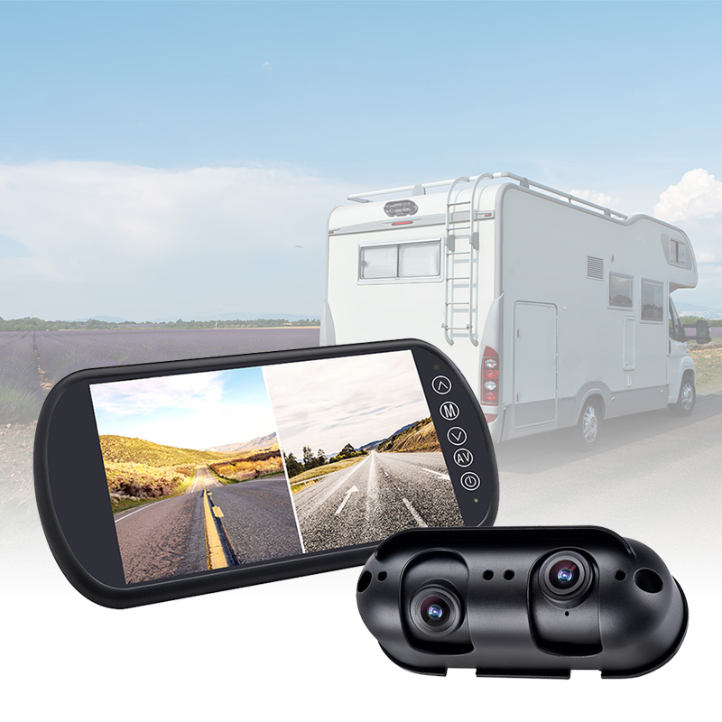 Babestu zure autokarabana / Motothome Carleader 7 hazbeteko lente bikoitzeko ikuspegi bikoitzeko ispilu monitore sistemarekin