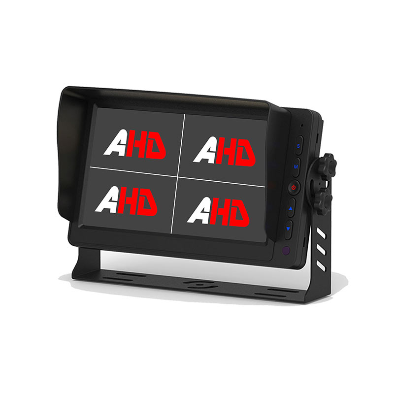 7 hazbeteko AHD ibilgailuen monitorea 4 bideo sarrerarekin, 5 klik botoiekin eta abiarazte funtzioarekin