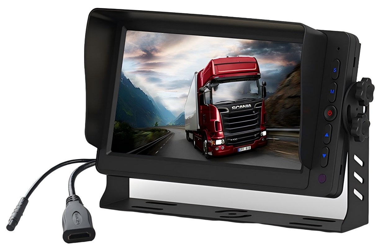 7 hazbeteko HDMI ibilgailuen monitorea AV sarrera bikoitzarekin, alderantzizko abiarazlea eta bozgorailu integratua