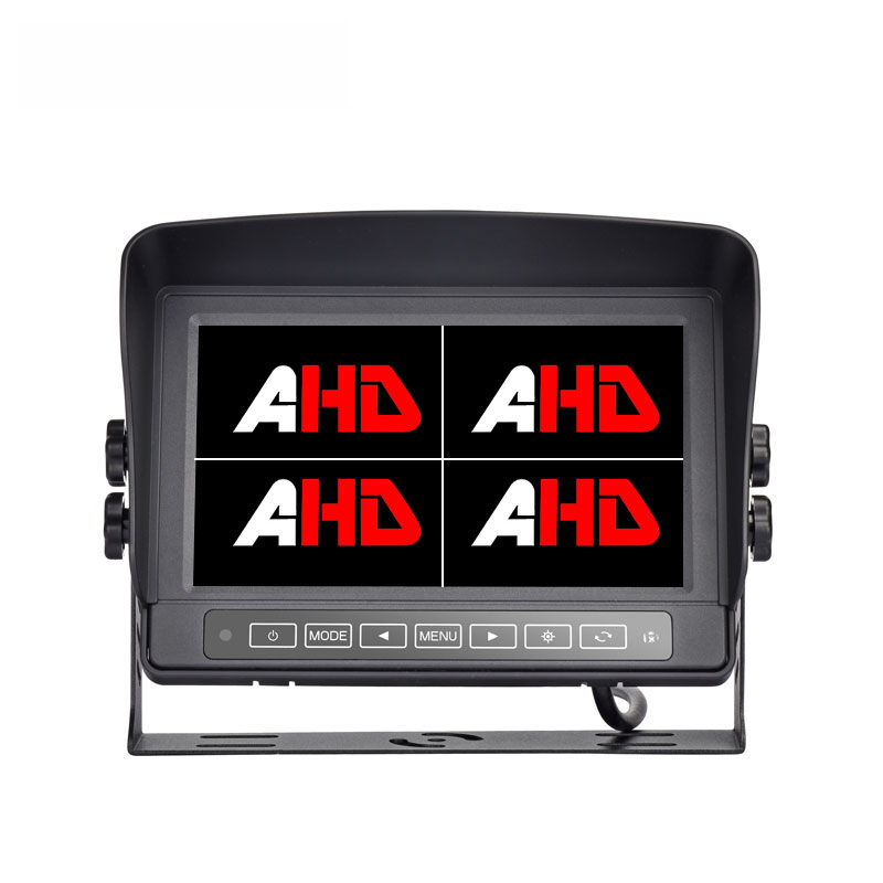 7 hazbeteko iragazgaitza AHD Quad monitorea metalezko karkasarekin eta ukipen-kontrolekin
